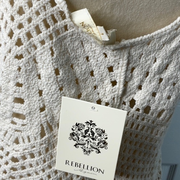 Rebellion Again - Crop Top Crotchet Open Knit Bohemian Ivory Size L - Picture 7 of 12